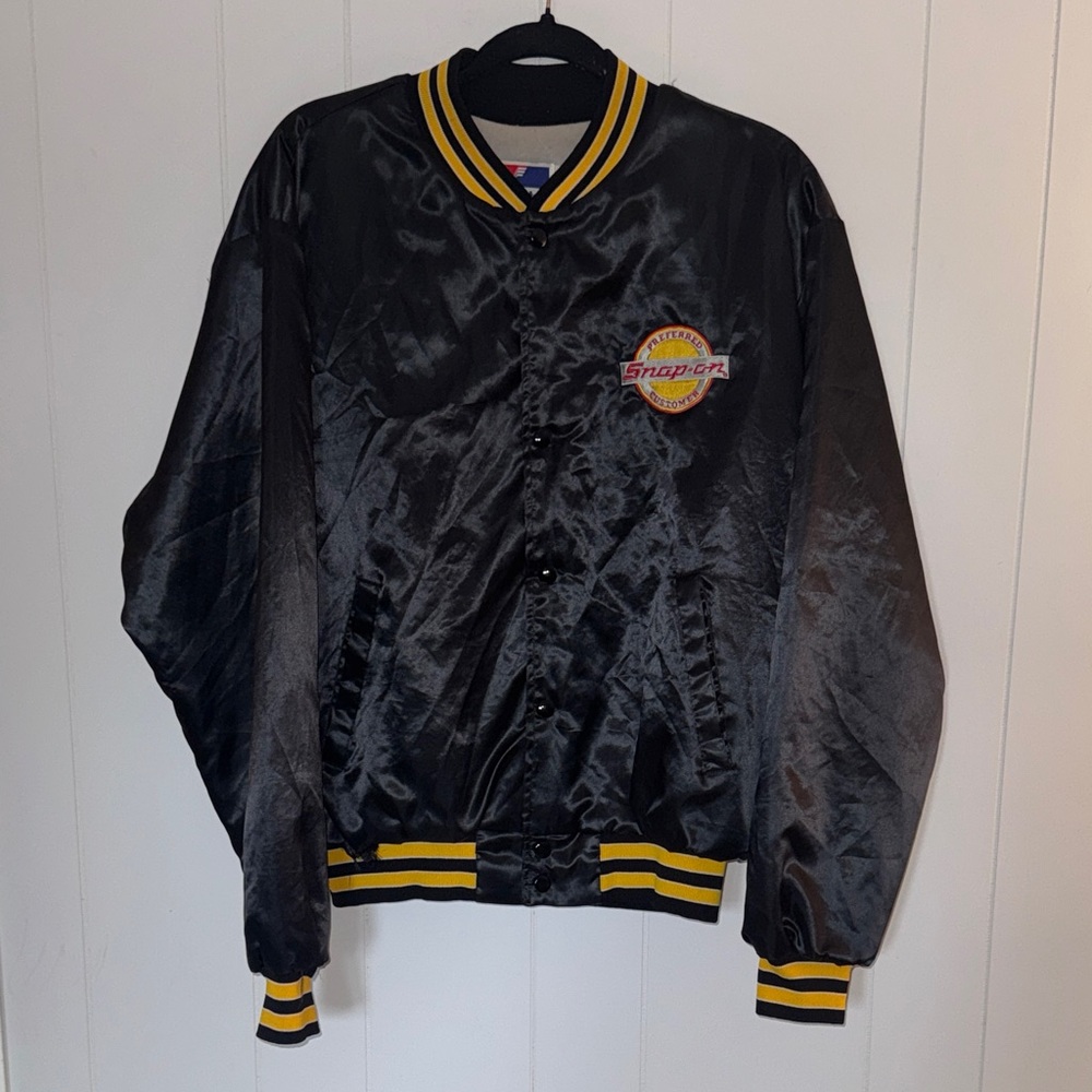 Vintage! Swingster Snap-On Black Jacket with Red and Yellow Logo Size L